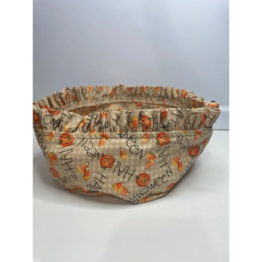 Longaberger Halloween Basket Liner Candy Corn Pumpkin pattern ruffed edge